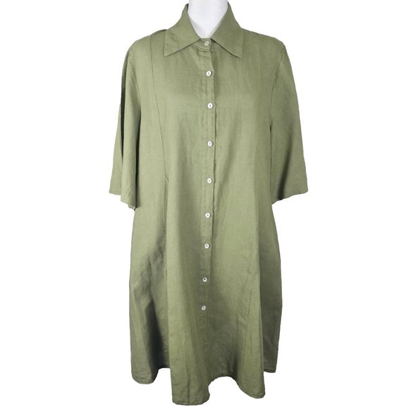 Francesca Dresses & Skirts - Francesca Bettini Italian Linen Cotton Blend Shirt Dress Sz Large Green Buttons